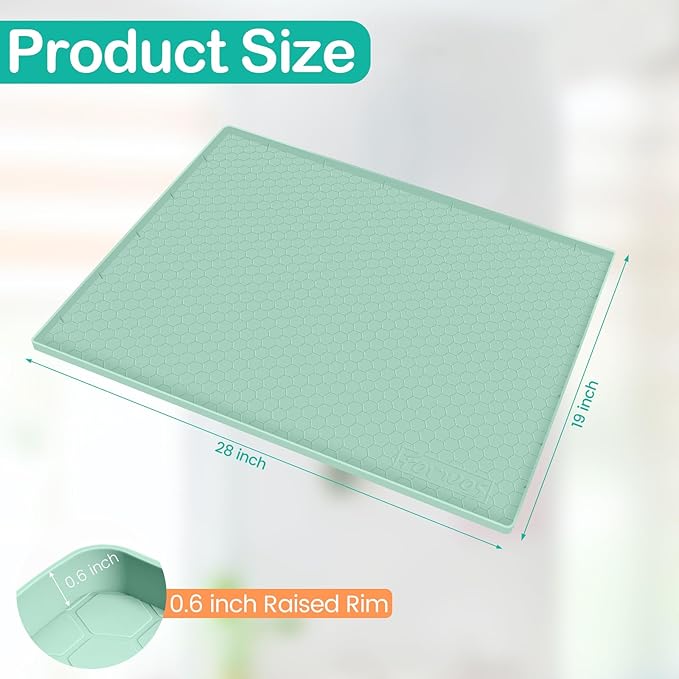 FORWOS Waterproof Under Sink Mat 28" x 19", Silicone Cabinet Liner, Rubber Protector for Kitchen and Bathroom, Keeps Cabinets Clean, Dry, and Organized (Mint Green)