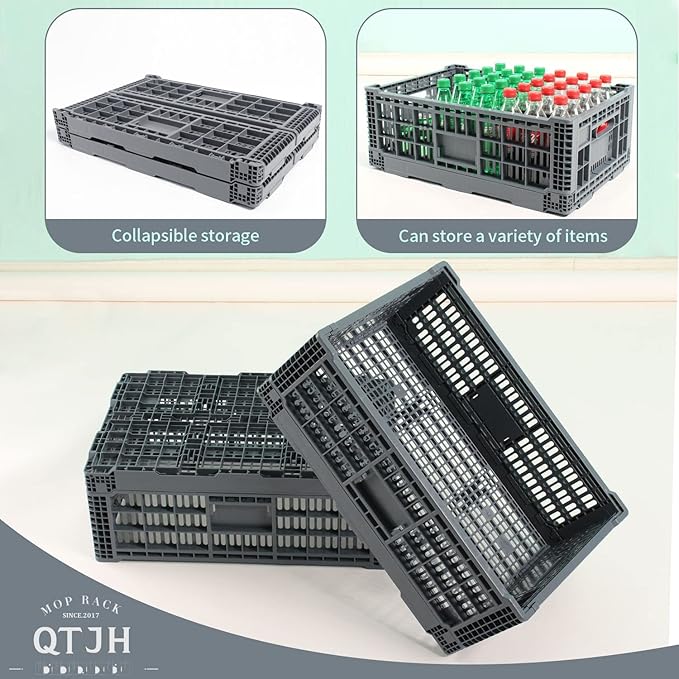 QTJH Collapsible Storage Bin/Containe， Transfer box,crate Transit storage of various items (Gray 23.6" L x 15.7" W x 8.6" H-two)