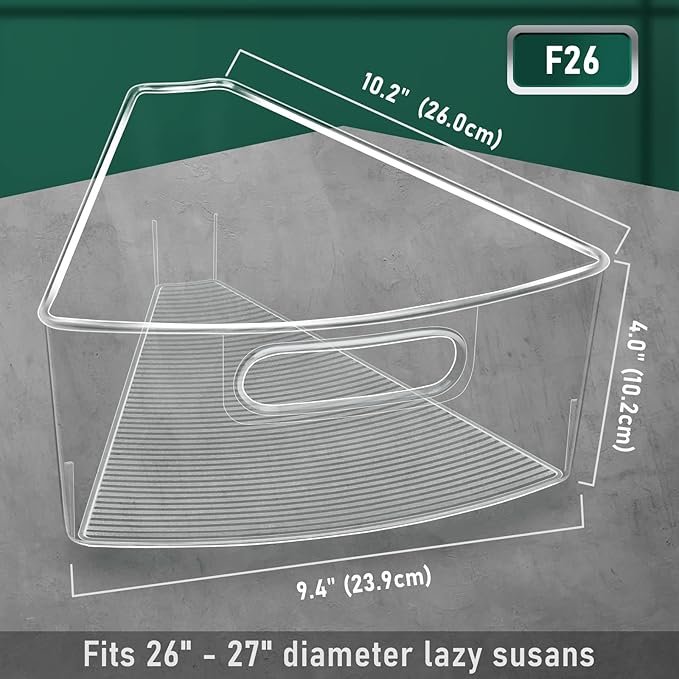 Lazy Susan Cabinet Organizer Bins for 26"/ 28"/ 32" Diameter Corner Organizer, Plastic Cabinet Storage Bin, 1/8 Wedge - Food Safe, BPA Free, with Non-Slip Pads (for 26" Diameter, 4 Pack)