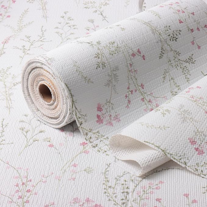 Amiitay Floral Drawer and Shelf Liner for Cabinets 16IN x 20FT, Non-Adhesive and Strong Non-Slip Flower Shelf Cabinet Drawer Liners for Kitchen,Table,Bookshelves,Waterproof Cupboard Liner