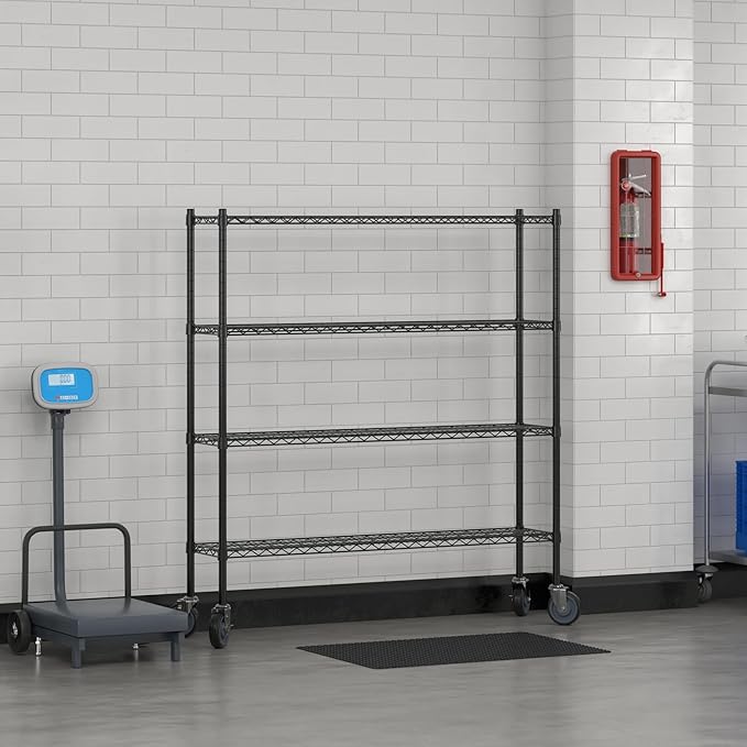 Commercial NSF Listed Black Epoxy Mobile Wire Shelving Kit 12" x 54" x 60", with 4 Shelves Perfect for Warehouse, Walk-in Refrigerator, Freezer, Grocery Store, Restaurant, Dishroom