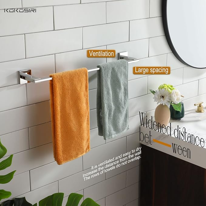 KOKOSIRI Bath Towel Bar Chrome Bathroom Hardware Towel Holder Wall Mounted for Kitchen Toilet 24 Inches Necklace Holder Polished Stainless Steel B4006CH-L24