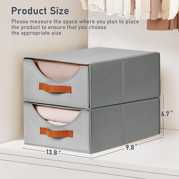 DIMJ Closet Organizers and Storage - 4 Pack Fabric Storage Bins with Drawers, Collapsible Clothes Organizers Stackable Drawers for Closet, Bedroom, Living Room, Shelf, Wardrobe