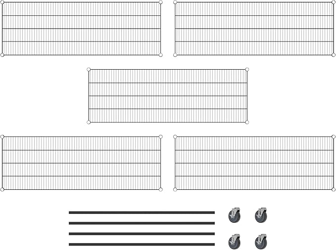 Commercial NSF Listed Black Epoxy Mobile Wire Shelving Kit 21" x 60" x 60", with 5 Shelves Perfect for Warehouse, Walk-in Refrigerator, Freezer, Grocery Store, Restaurant, Dishroom