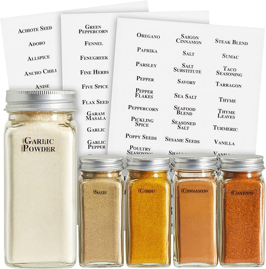 Talented Kitchen Spice Labels Stickers for Jars & Lids - 125-Pack Black Rectangular 1.57 x 0.47 in - Pre-Made & Blank Herb, Seasoning & Spice Jar Labels - Waterproof Adhesive for Kitchen Organization