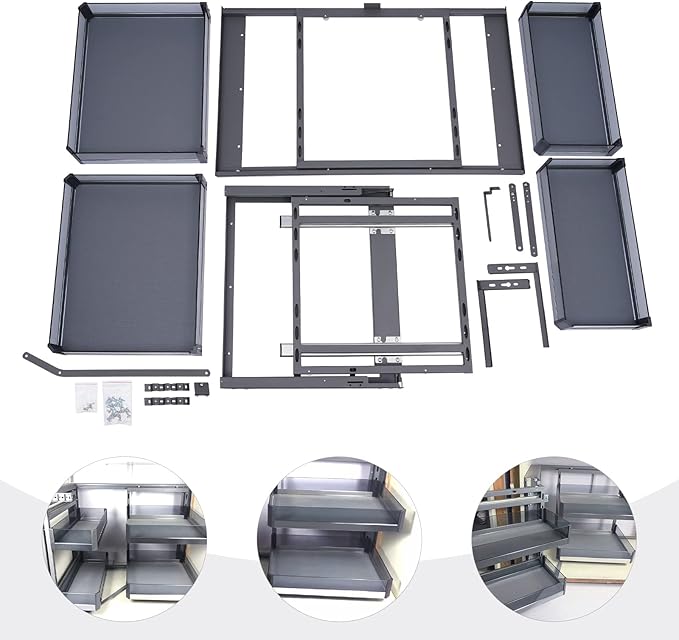 Blind Corner Cabinet Pull-Out Organizer for 14-Inch Cabinets, 2-Tier Swing Tray with Soft-Close, Universal Left or Right Mount