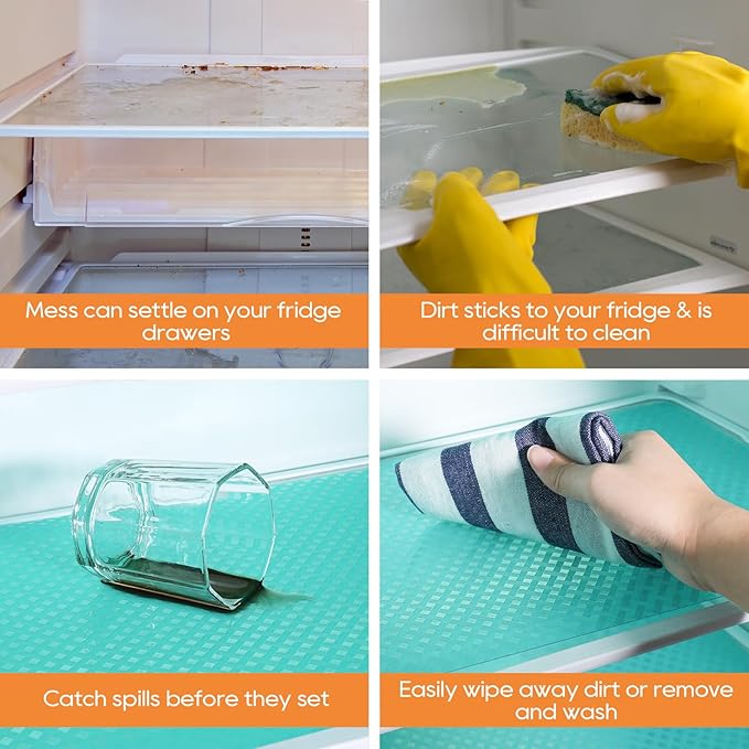 StaHom Shelf Liners for Kitchen Cabinets, Waterproof and Oil-Proof Kitchen Cupboard Liner, Refrigerator Liners and Plastic Drawer Mats Non Adhesive Shelves, Fridge - 11.8 x 118 Inch