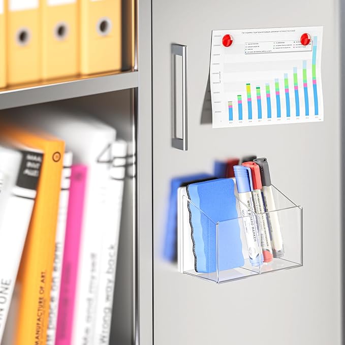 MaxGear Magnetic Dry Erase Marker Holder, 2 Compartments Clear Acrylic Pen & Marker Organizer with Screws & Strong Magnet for Whiteboard, Fridge, Wall & Locker, Holds 9-18 Markers/4 Erasers