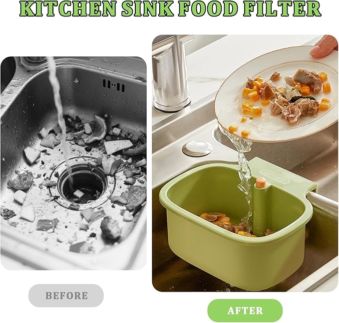 Kitchen Sink Drain Strainer Basket - Hanging Sink Drain Basket with One-Touch Drain Mesh, Kitchen Sink Food Catcher Basket Storage Organizer (Green)