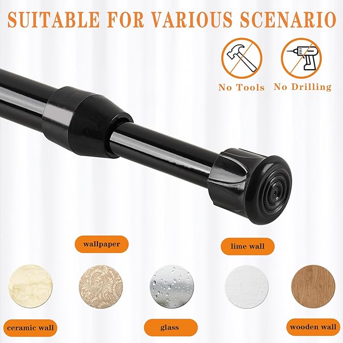 KXLife 2Pcs Spring Tension Curtain Rod, 18 to 30 Inch Adjustable Small Tension Rods No Drill, Black Spring Loaded Curtain Tension Rod for Window