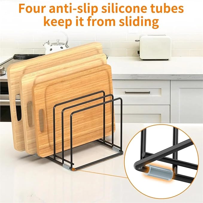 Cutting Board Rack 2pcs Kitchen Cabinet Organizer, Divided Rack With 5 Slots For Chefs,Baker Offer A Space-Saving Solution