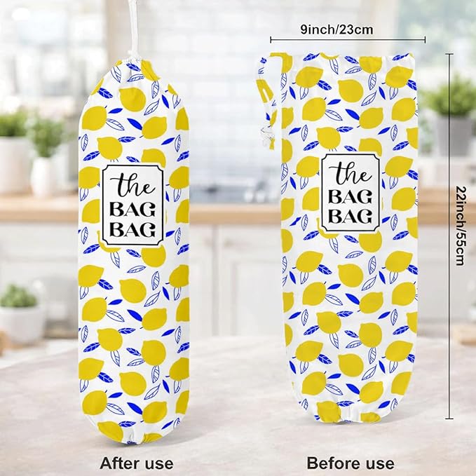 The Bag Bag Grocery Bags Holder, Lemon Grocery Bags Holder Organizer For Shopping Sack, Wall Mount Plastic Sack Storage Container Dispenser, Gift for Female Family and Friends