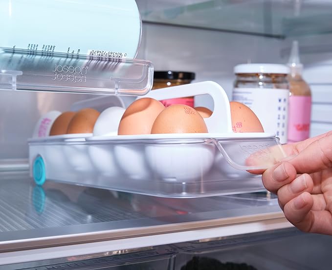 Joseph Joseph FridgeStore Egg Storage Caddy – Holds 12 Eggs, Easy-Access Handle and Wheels, BPA-Free Fridge Organizer