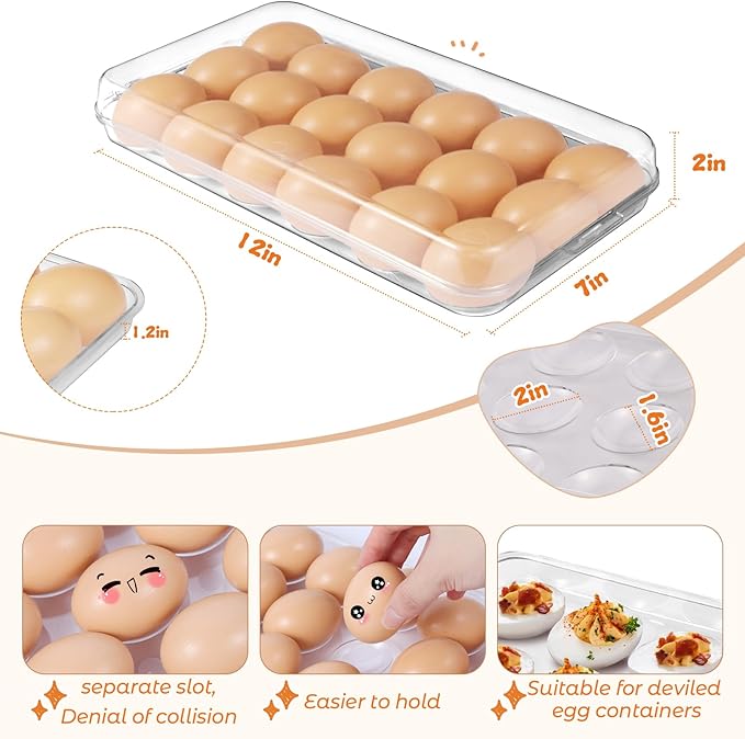 Pidea shop Egg holder for fridge - deviled egg containers with lid, Clear Stackable Plastic Egg Holder, Space-Saving 18 Egg refrigerator Organizer (Clear, Pack of 01)