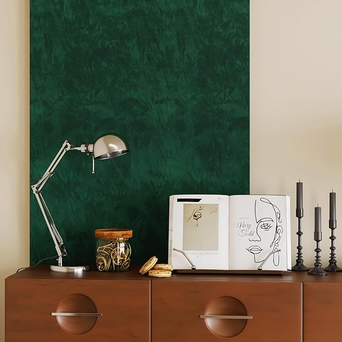 CRE8TIVE Green Felt Drawer Liner for Jewelry Box Self Adhesive Crinkle Crushed Velvet Contact Paper Flocking Liner for Drawers 12"x80" Luxury Fabric Green Wallpaper for Girls Room Displays DIY Crafts