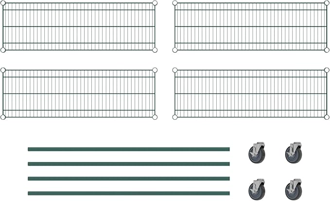 Commercial NSF Listed Green Epoxy Mobile Wire Shelving Kit 14" x 42" x 60", with 4 Shelves Perfect for Warehouse, Walk-in Refrigerator, Freezer, Grocery Store, Restaurant, Dishroom