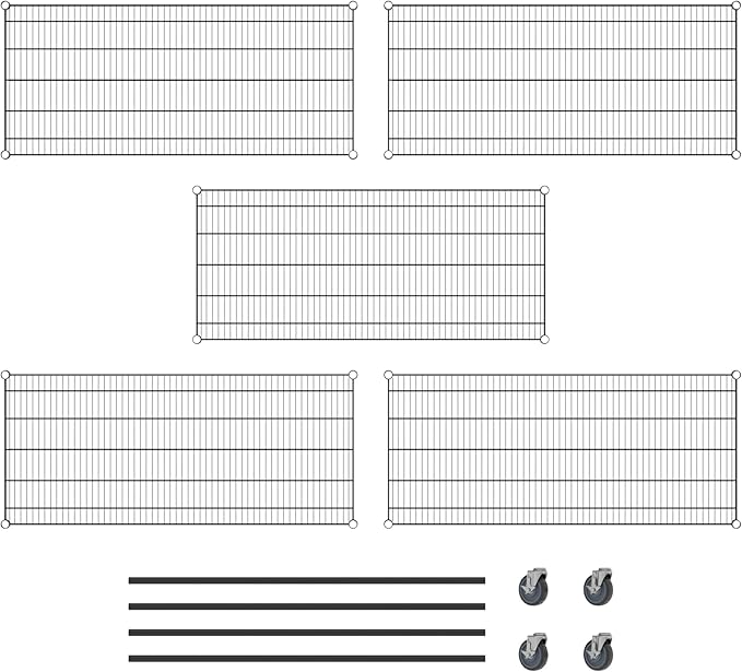 Commercial NSF Listed Black Epoxy Mobile Wire Shelving Kit 24" x 54" x 60", with 5 Shelves Perfect for Warehouse, Walk-in Refrigerator, Freezer, Grocery Store, Restaurant, Dishroom