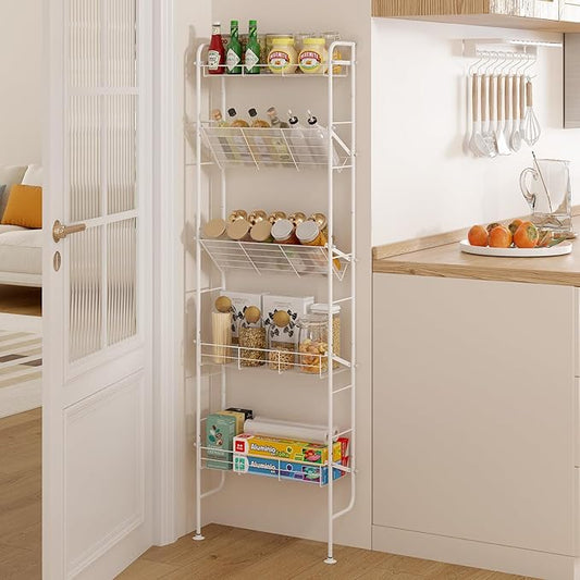 bukfen Narrow Spice Organizers, Slim Behind The Door Organizers,5-Tier Narrow Bathroom Shelf,Slim Corner Shelf,Space-Saving Multi Functional Storage,Spice Racks