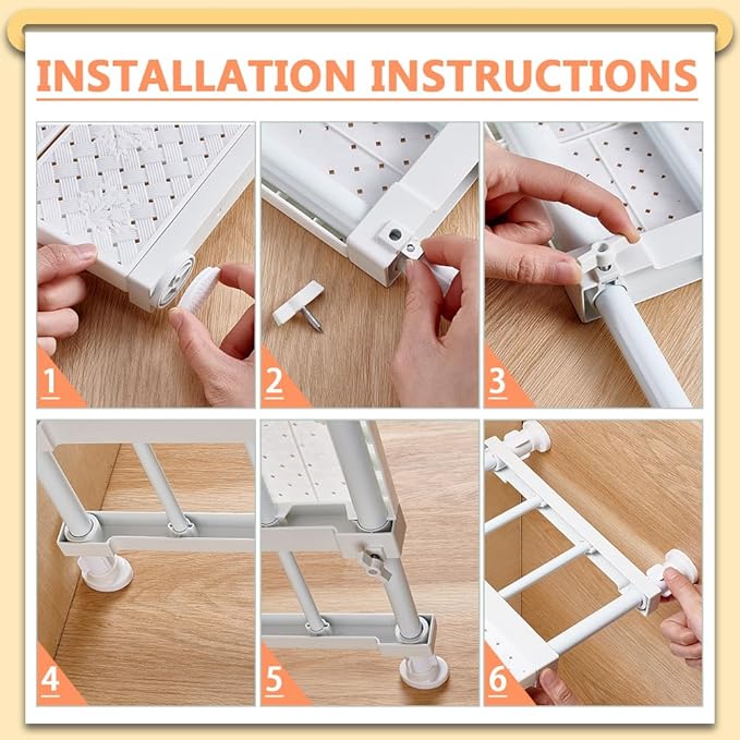 AHANDMAKER 2pcs Closet Tension Shelf Adjustable Pantry Organizers Shelf Scalable Layered Divider Separator for Kitchen Cabinet Wardrobe Bathroom Countertop Home Storage, White