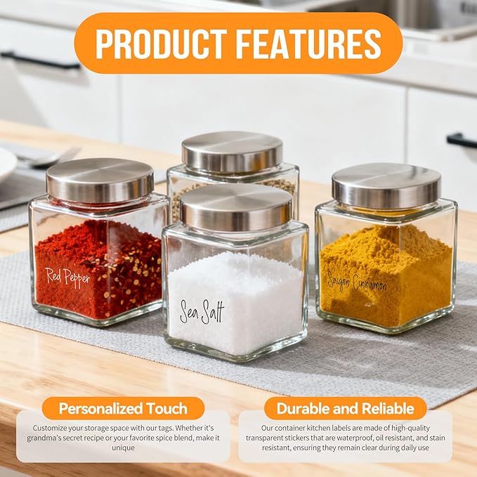 276 Pcs Preprinted Pantry Labels for Containers, Waterproof Spice and Food Stickers, Kitchen Organization Labels for Jars Bins and Seasoning Containers Easy Peel and Stick