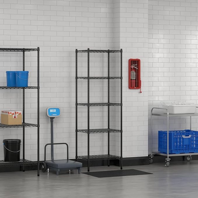 Commercial NSF Listed Black Epoxy Stationary Wire Shelving Kit 18" x 24" x 74", with 5 Shelves Perfect for Warehouse, Walk-in Refrigerator, Freezer, Grocery Store, Restaurant, Dishroom