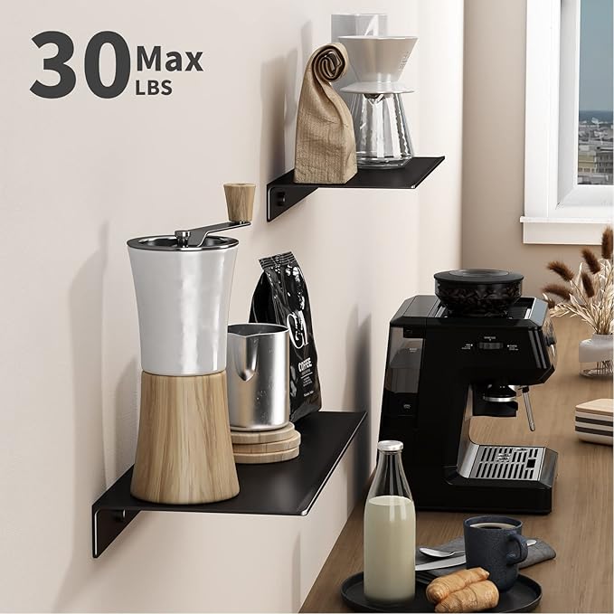 Danpoo Black Floating Shelves for Wall Storage, Metal Wall Shelves for Living Room, Bathroom, Kitchen, 12” Small Display Shelves for Collectibles(2 PCS)