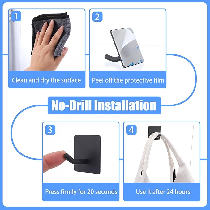 30 Pack Adhesive Towel Hooks – Heavy Duty Stainless Steel Stick-On Wall Hooks for Bathroom, Kitchen, Shower – No Drill, Rustproof, Matte Black (1.77” x 1.77” x 1.46”)