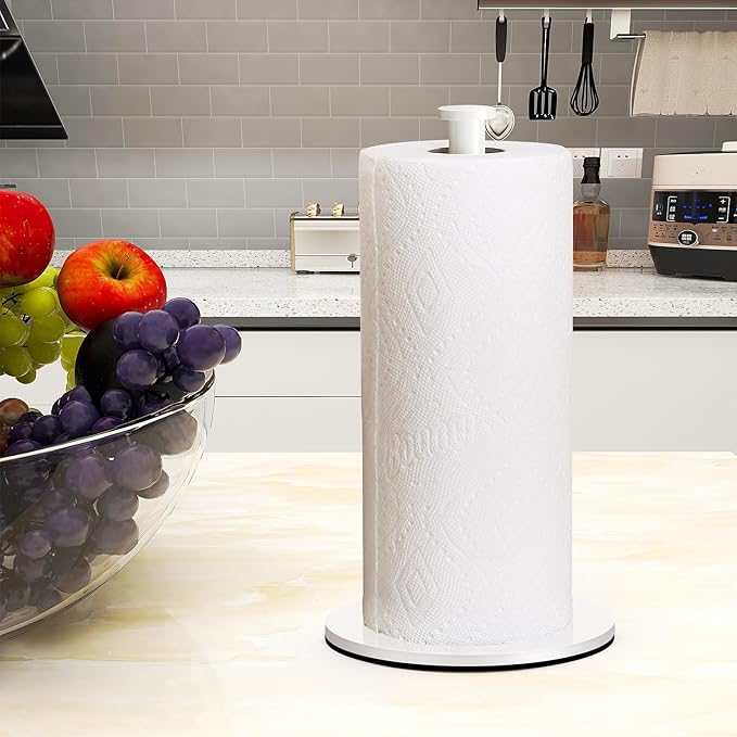 Paper Towel Holder Countertop, OBODING, White Kitchen Paper Towel Holder Stand for Kitchen and Bathroom Organization and Storage, Paper Towel Holders for Standard and Large Size Rolls (White)