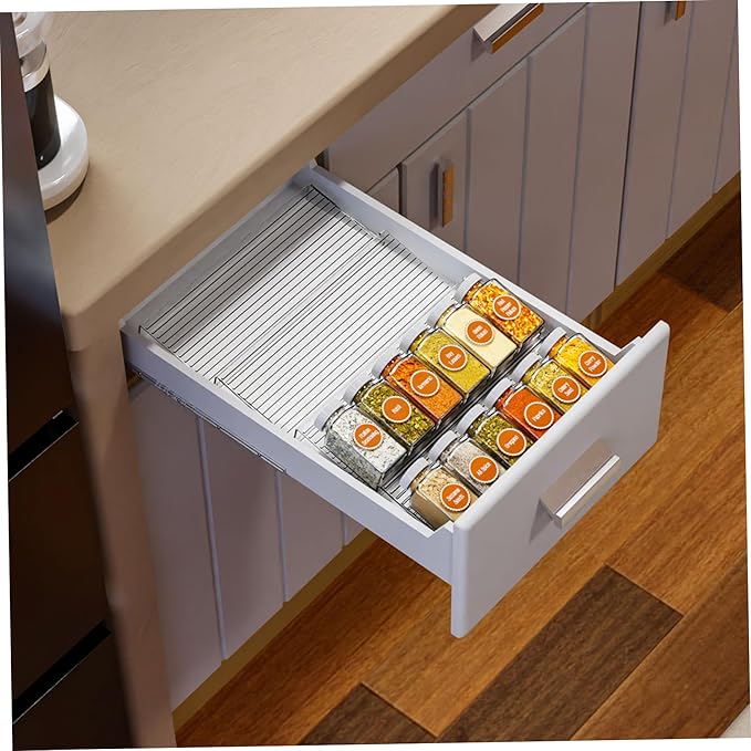 4Pcs Spice Organizer, Clear Plastic Spice Drawer Organizer Large Capacity Slanted Adjustable Seasoning Jars Storage Tray Insert for Kitchen Drawer