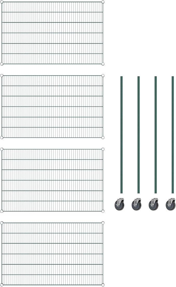 Commercial NSF Listed Green Epoxy Mobile Wire Shelving Kit 30" x 48" x 60", with 4 Shelves Perfect for Warehouse, Walk-in Refrigerator, Freezer, Grocery Store, Restaurant, Dishroom