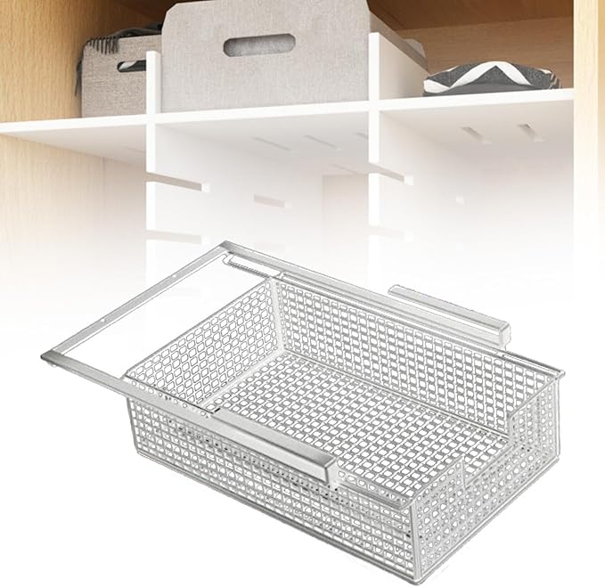 Hanging Pullout Drawer Basket, Space Saving Slide In Basket Organizer for Home Closet Cabinet Bedroom