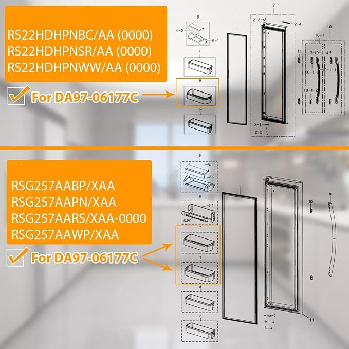 DA97-06177C Upper Right Door Bin - for Samsung Refrigerator Door shelves - Fridge door condiments beverages organizer - Refrigerator door bin replacement - Fridge plastic shelves bins - W 16-7/8 in