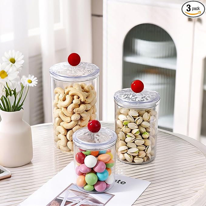 Set of 3 Airtight Food Storage Canisters with Lids, Thickened Clear Leakproof Kitchen Jars, 0.9L, 1.4L, 2L, Pantry Organization Containers for Coffee, Sugar, Flour, Pasta, Rice and Cereal