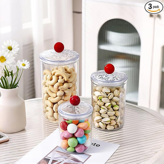 Set of 3 Airtight Food Storage Canisters with Lids, Thickened Clear Leakproof Kitchen Jars, 0.9L, 1.4L, 2L, Pantry Organization Containers for Coffee, Sugar, Flour, Pasta, Rice and Cereal