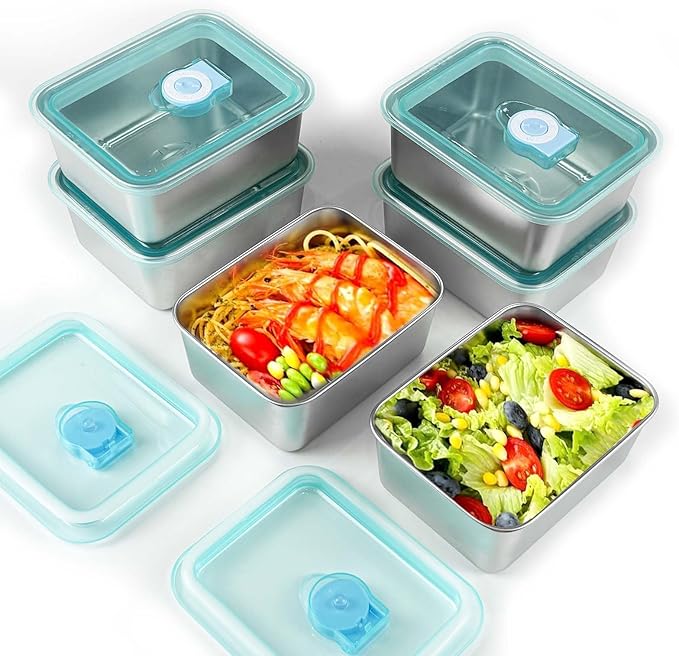 souso 6pcs 304 Stainless Steel Food Containers with Lids, Stacking Snack Containers for Office and Home