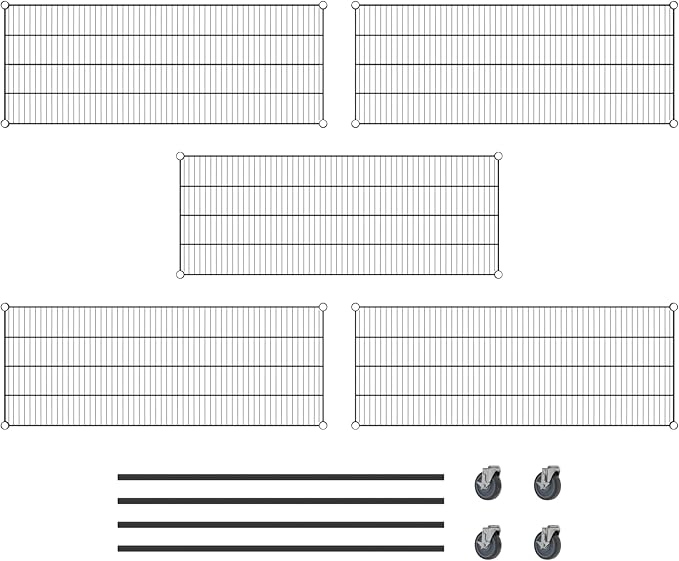 Commercial NSF Listed Black Epoxy Mobile Wire Shelving Kit 21" x 54" x 60", with 5 Shelves Perfect for Warehouse, Walk-in Refrigerator, Freezer, Grocery Store, Restaurant, Dishroom