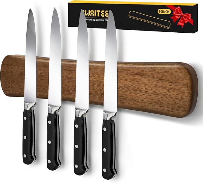 Magnetic Knife Holder for Wall, 10 Inch Wood Strong Magnetic Knife Strip, Small Kitchen Storage Space Savers, Rv Apartment Farmhouse Accessories Organizer, Housewarming Gifts for New Home