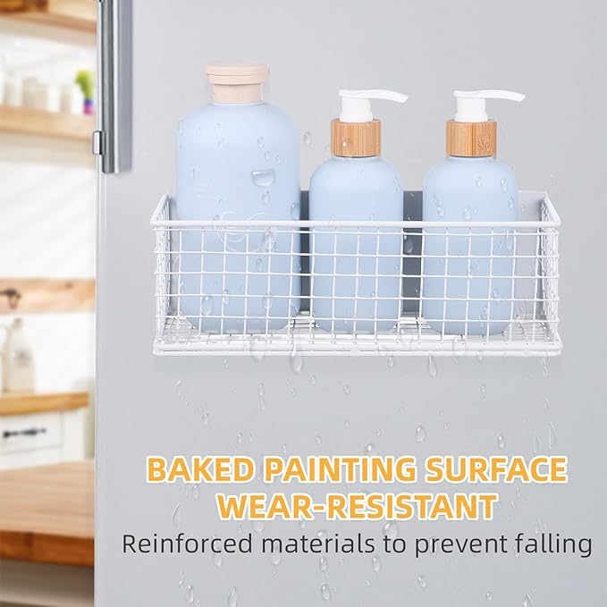 TINEASUR Magnetic Spice Organizer and Storage Rack Large White Magnetic Basket for Refrigerator Side, Kitchen Supplies Holder for Hanging Spice Jars and Fridge Door Storage