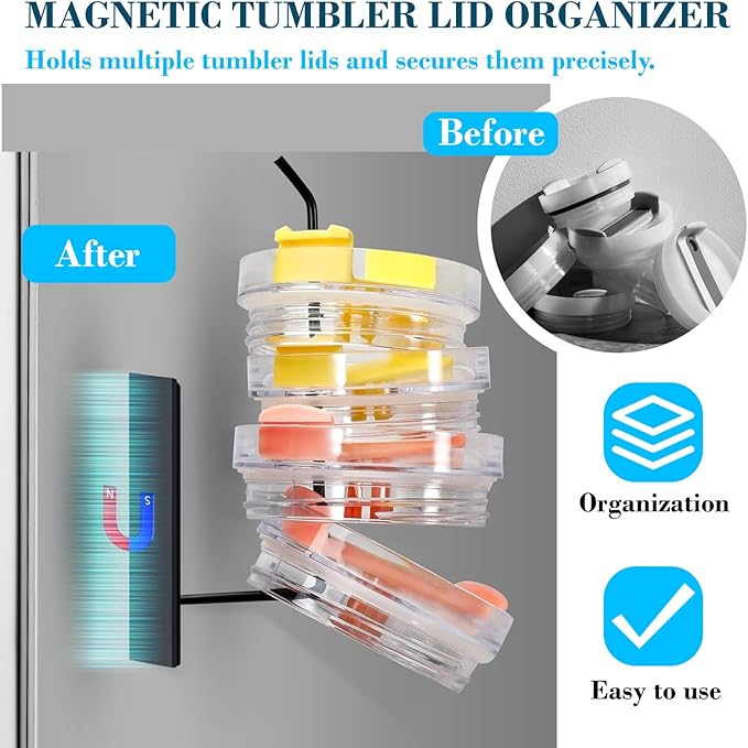 Magnetic Cup Holder Set - Universal Organizer Fits Stanley 20/30/40oz & All Cups up to 3.25 Inches Wide, Modular Rack with Lid and Straw Holders (Black, 4 Cup)