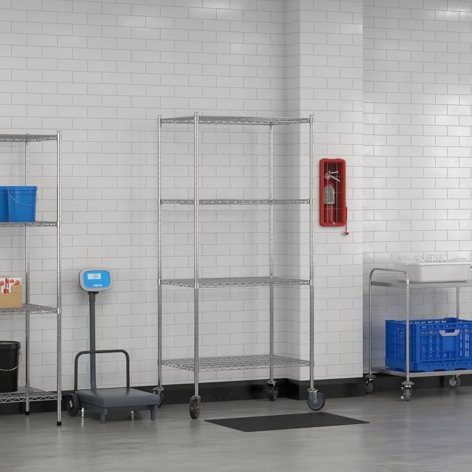Commercial NSF Listed Chrome Mobile Wire Shelving Kit 24" x 36" x 80", with 4 Shelves Perfect for Warehouse, Walk-in Refrigerator, Freezer, Grocery Store, Restaurant, Dishroom