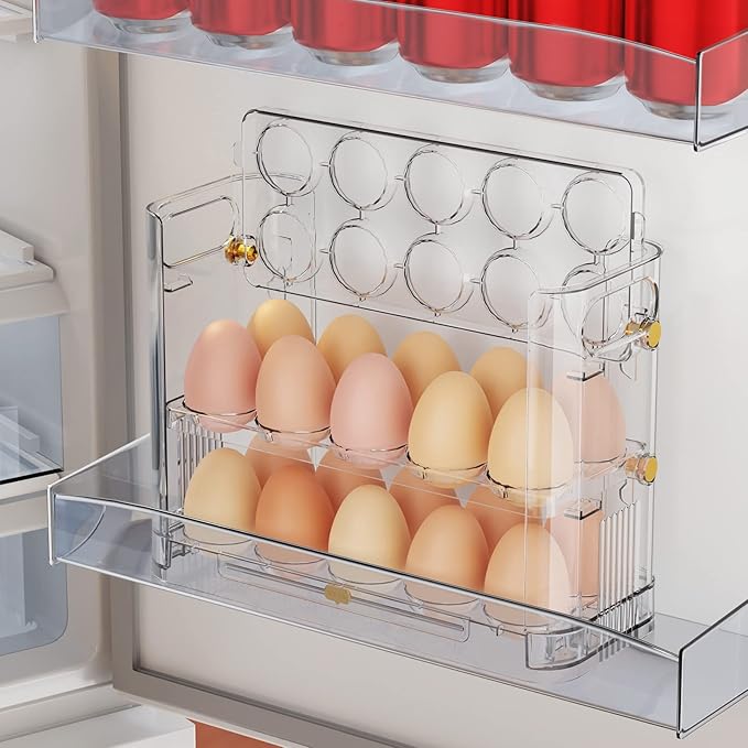 Hooshion Reversible Egg Holder for Refrigerator and Countertop - Clear 30-Egg Storage Tray