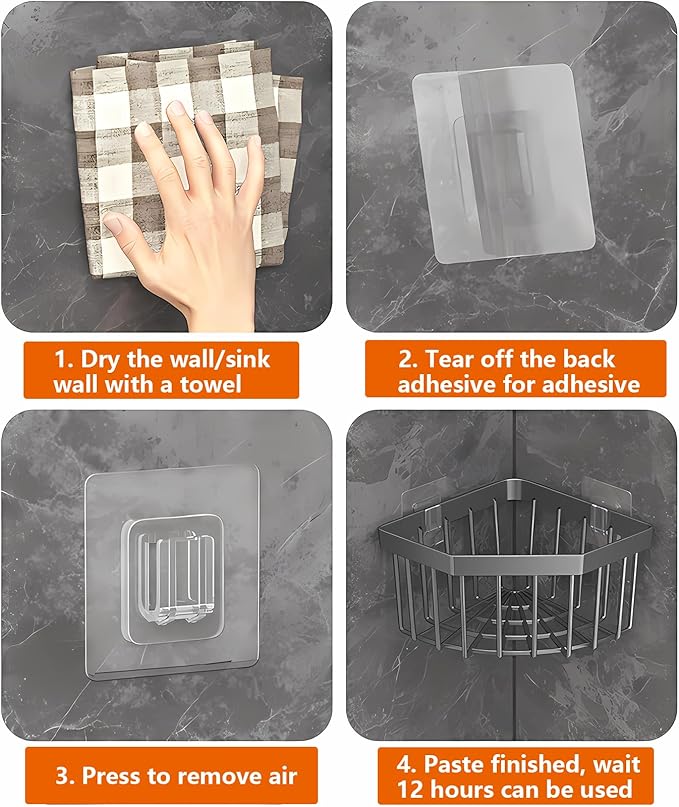 Sponge Holder for Corner Kitchen Sink, Adhesive Stainless Steel Kitchen Sink Organizer Caddy,Dish Cloth Hanger Sponge Holder Soap Storage Rack for Space-Saving Storage(not for Rounded)