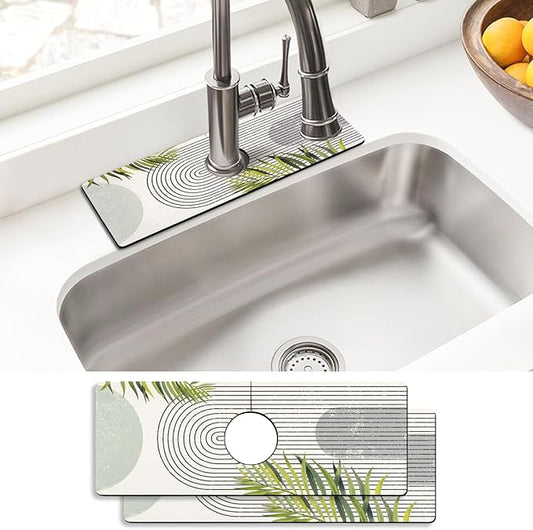 Sink Faucet Absorbing Mat, 2 Pack Drying Mat Around Faucet Sink Splash Guard Behind Faucet Sinkmat For Kitchen Bathroom Island Rv 15 * 5.5 Inch (38 * 14 cm)