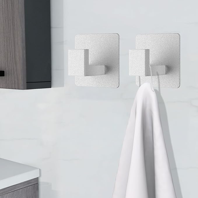 VAEHOLD 4 Pack Adhesive Towel Hooks, Heavy Duty Wall Hooks Aluminum Hooks Stick on Door, Kitchen, Bathroom for Hanging Coat, Hat, Towel, Robe, Clothes (Silver)
