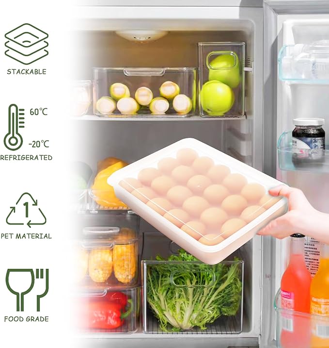 Anyumocz 3 Pcs Egg Holder for Refrigerator,Deviled Egg Containers with Lid,Plastic Stackable Clear Egg Tray Carrier for Kitchen,Keep Fresh(72 Eggs)