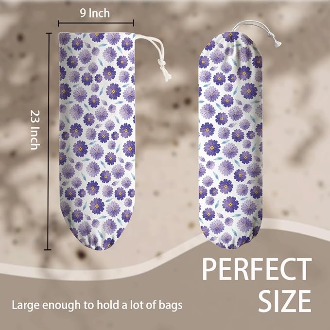 Purple Floral Plastic Bag Holder, Grocery Bag Storage Dispenser, Washable Grocery Wall Mount Organizer, Kitchen Housewarming Gifts for Women Family Friends Grandma Mom