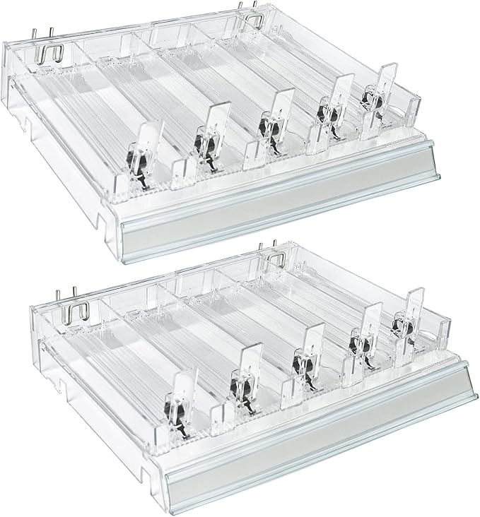 Azar Displays 225830-SHORT-CLR Adjustable Short Divider Bin Cosmetic Tray with Pushers - Customize Slot Size to Product, Clear 2-Pack