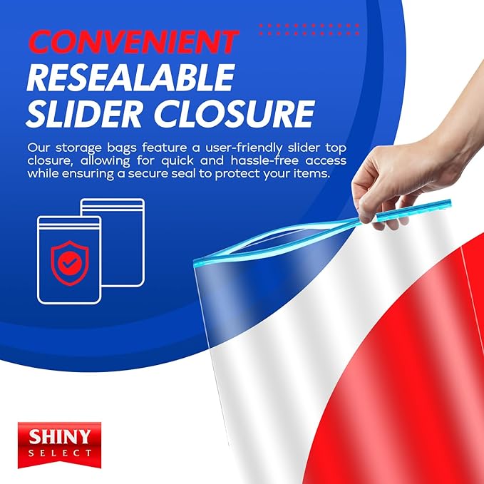 Shiny Select [ Pack of 50 3.5 Gallon Large Food Storage Bags with Reclosable Easy Open Close Slider Closure, 2 Mil Thick, Size 16"x18", for Food-Meal Prep, Organization & Storage