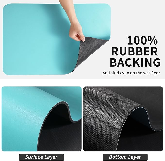 Dish Drying Mat for Kitchen Counter, Heat Resistant Drainer Mats with Non-slip Rubber Backed, Hide Stain Kitchen Super Absorbent Draining Mat, Easy to Clean Dish Rack Pad, Teal 18"x24"