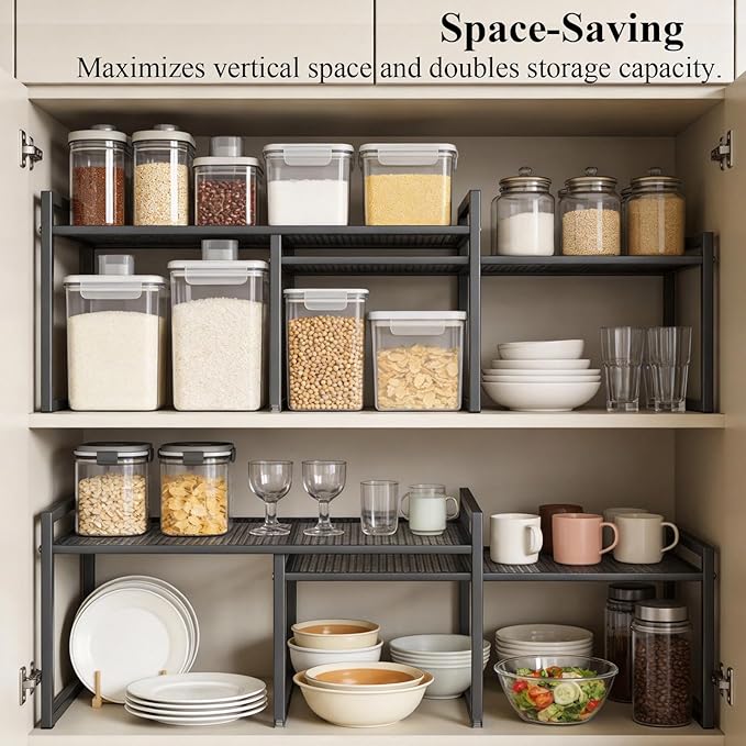 Set of 2 Cabinet Organizers 16.6''W 44 LBS Load Capacity Heavy Duty Kitchen Pantry Shelves Counter Countertop Storage Racks